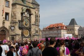 Prague 2013/Astronomical Clock and Avon Breast Cancer Rallye/I think I like the square better in pink ;-)